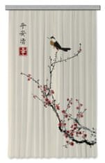 AG Design Designový závěs JAPONSKÁ SAKURA S PTÁČKEM 140x245 cm