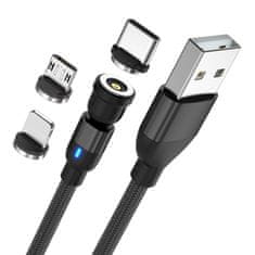 W-STAR W-star magnetický USB kabel 3v1, 540° USBC, micro, lightning, 3A,90°, černá 2m, MG540BK2
