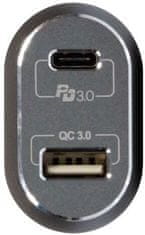 nabíječka do auta, USB-C + USB-A, 12-24V, černá