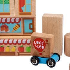 Lucy&Leo 174 Město – sada dřevěných kostek se dvěma autíčky 25 dílů