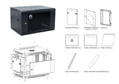 sapro RACK skříň závěsná NEKU TS 19" 4U 450mm, černá, k samosestavení