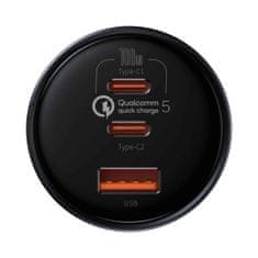 BASEUS Qualcomm Quick Charge 5 Technology rychlo nabíječka do auta 1x USB-A, 2x Type-C 160W šedá + Xiaomi kabel Type-C/Type-C 100W 1m TZCCZM-0G, černá