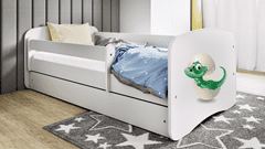 Kocot kids Dětská postel Babydreams dinosaurus bílá, varianta 80x160, se šuplíky, s matrací