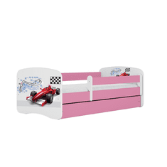 Kocot kids Dětská postel Babydreams formule jedna růžová, varianta 70x140, se šuplíky, s matrací