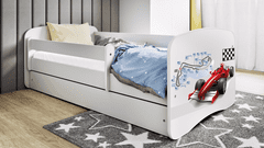 Kocot kids Dětská postel Babydreams formule jedna bílá, varianta 80x160, se šuplíky, s matrací