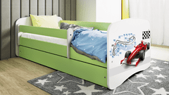 Kocot kids Dětská postel Babydreams formule jedna zelená, varianta 70x140, bez šuplíků, s matrací