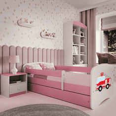 Kocot kids Dětská postel Babydreams hasičské auto růžová, varianta 70x140, se šuplíky, s matrací