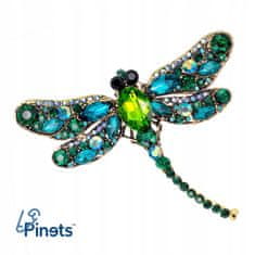 Pinets® Brož zelená a modrá vážka s kubickou zirkonií
