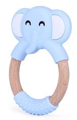 ELPINIO dřevěné kousátko se silikonovým slonem - modré