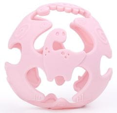 ELPINIO silikonové kousátko koule s dinosaury - růžové