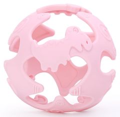 ELPINIO silikonové kousátko koule s dinosaury - růžové