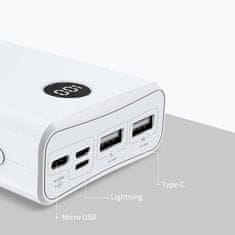 Powerbanka 10 000 mAh PD 18W (USB + Micro USB + USB-C) Kivee (KV-PT209D) bílá