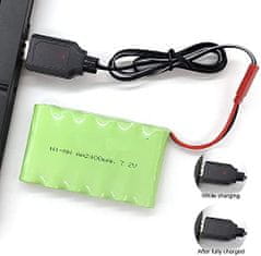 YUNIQUE GREEN-CLEAN 1 kus 7.2V 2400mAh Ni-MH AA JST dobíjecí baterie a USB nabíjecí kabel pro RC nákladní automobily vozidla