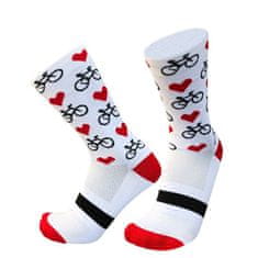 Duck Bike Cyklistické ponožky Hearts & Bikes, bílá/černá - velikost 38 - 42