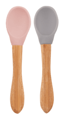 Minikoioi Lžička s bambusovou rukojetí 2 ks - Pinky Pink / Powder Grey