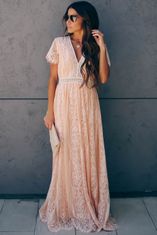 OMG! Dámské krajkové maxi šaty Esposa růžová L