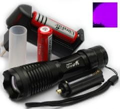 Ultrafire LED Nabíjecí baterka UltraFire UV hliníková svítilna ZOOM s čočkou + doplňky