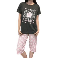 RINDA Dámské pyžamo grafitová bavlna 3/4 kalhoty květina XL