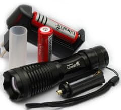 Ultrafire LED Nabíjecí baterka UltraFire UV hliníková svítilna ZOOM s čočkou + doplňky