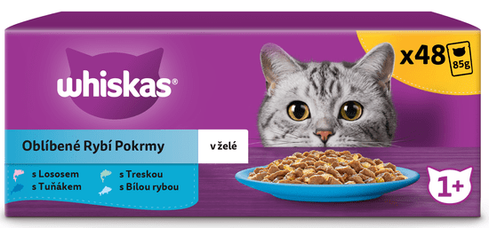 Whiskas kapsičky oblíbené rybí pokrmy v želé pro dospělé kočky 48x 85g