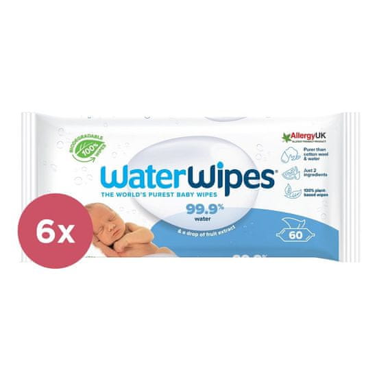 WaterWipes 6x Vlhčené obrousky bez obsahu plastů 60 ks ( 360 ks )