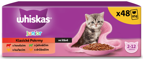 Whiskas kapsičky klasický výběr ve šťávě pro koťata 48x 85g