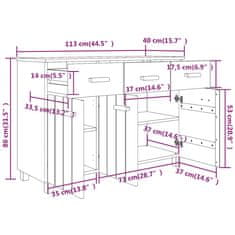 Greatstore Příborník světle šedý 113 x 40 x 80 cm masivní borové dřevo