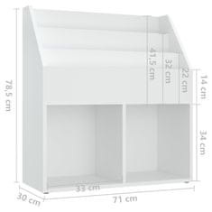 Greatstore Dětský regál na časopisy bílý 71 x 30 x 78,5 cm dřevotříska