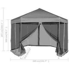 Petromila Šestiúhelníkový party stan s 6 stěnami šedý 3,6 x 3,1 m