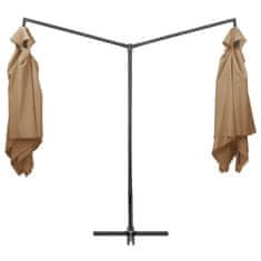 Greatstore Dvojitý slunečník s ocelovou tyčí 250 x 250 cm taupe