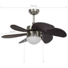 Greatstore Stropní ventilátor se světlem 76 cm tmavě hnědý