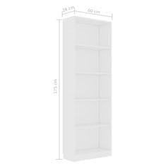 Greatstore Knihovna s 5 policemi bílá 60 x 24 x 175 cm dřevotříska