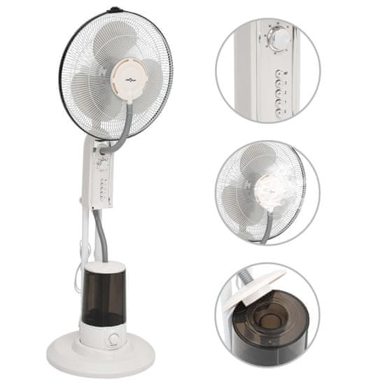 Greatstore Stojanový mlhový ventilátor 3 rychlosti foukání bílý