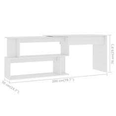 Vidaxl Rohový psací stůl bílý 200 x 50 x 76 cm dřevotříska