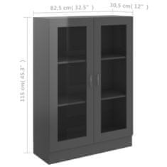 Greatstore Prosklená skříň šedá vysoký lesk 82,5x30,5x115 cm dřevotříska