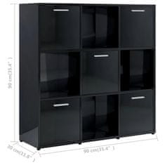 Greatstore Knihovna černá s vysokým leskem 90 x 30 x 90 cm dřevotříska