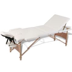 shumee vidaXL skládací masážní stůl s dřevěným rámem, 3 zóny, krémový