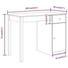 Greatstore Psací stůl bílý 100 x 50 x 75 cm masivní borové dřevo