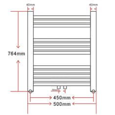 Greatstore Žebříkový radiátor obloukový, ústřední topení 500 x 764 mm boční a střední přípojka