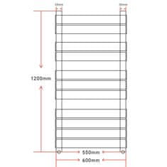 Vidaxl Žebříkový radiátor na ručníky rovný ústřední topení 600 x 1 200 mm