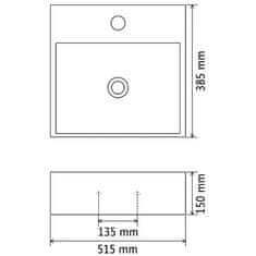 Vidaxl Umyvadlo otvor na baterii keramické bílé 51,5x38,5x15 cm