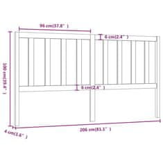 Vidaxl Čelo postele šedé 206 x 4 x 100 cm masivní borovice
