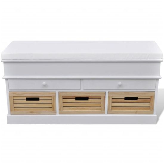 Vidaxl Bílá skladovací lavice s polštářem 2 zásuvky 3 krabice