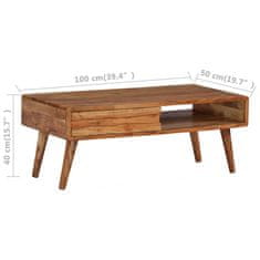 Greatstore Konferenční stolek ze dřeva vyřezávaná zásuvka 100 x 50 x 40 cm