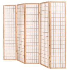 Greatstore Skládací 5dílný paraván v japonském stylu 200 x 170 cm přírodní