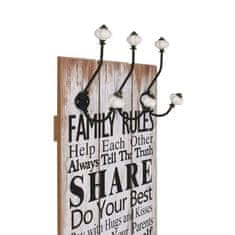 Greatstore Nástěnný věšák na kabáty FAMILY RULES s 6 háčky 120 x 40 cm