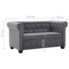 Greatstore 2místná pohovka Chesterfield se sametem 146 x 75 x 72 cm šedá