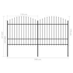 Vidaxl Zahradní plot s hroty ocel (1,5–1,75) x 3,4 m černý