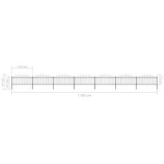 Vidaxl Zahradní plot s hroty ocel (0,5–0,75) x 11,9 m černý