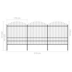 Greatstore Zahradní plot s hroty ocel (1,75–2) x 5,1 m černý